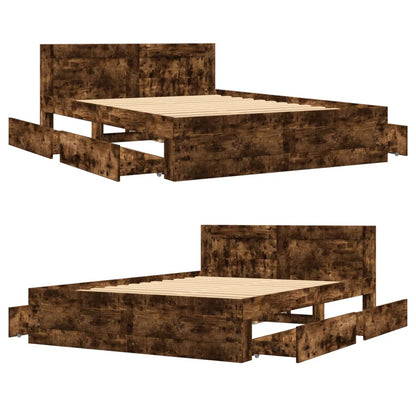 Bed Frame with Headboard without Mattress Smoked Oak 140x190 cm