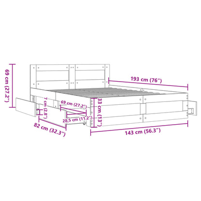 Bed Frame with Headboard without Mattress Smoked Oak 140x190 cm