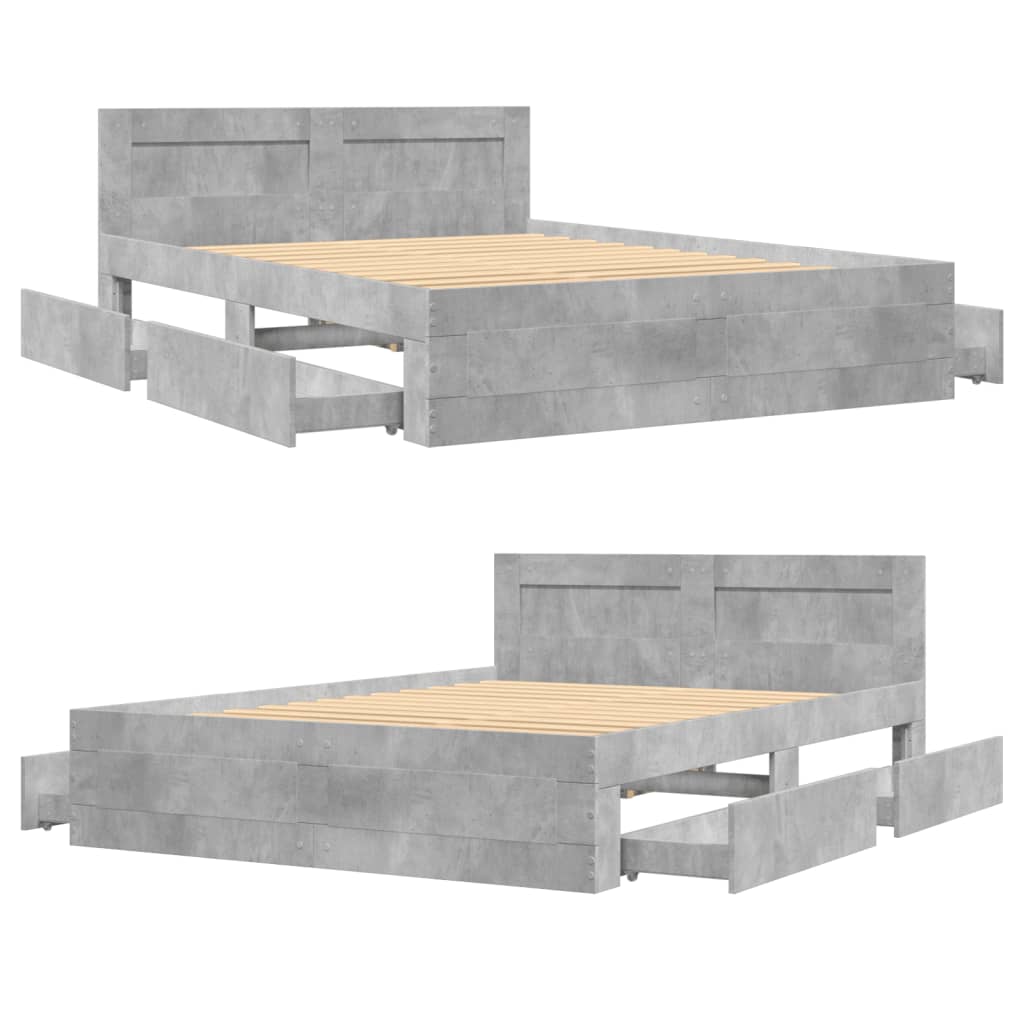 Bed Frame with Headboard without Mattress Concrete Grey 120x190 cm Small Double