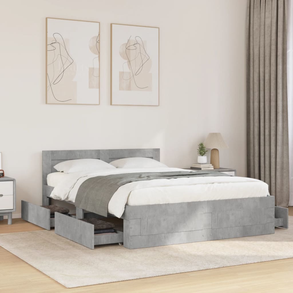 Bed Frame with Headboard without Mattress Concrete Grey 120x190 cm Small Double