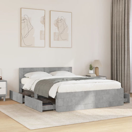 Bed Frame with Headboard without Mattress Concrete Grey 120x190 cm Small Double