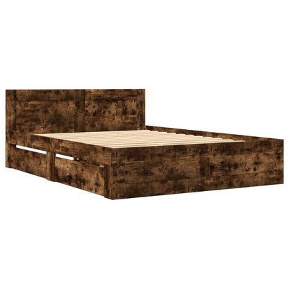 Bed Frame with Headboard without Mattress Smoked Oak 120x190 cm Small Double