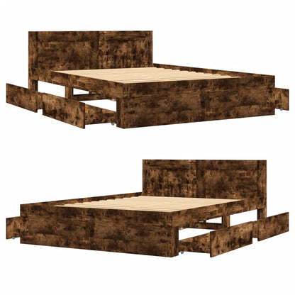 Bed Frame with Headboard without Mattress Smoked Oak 120x190 cm Small Double