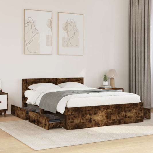Bed Frame with Headboard without Mattress Smoked Oak 120x190 cm Small Double