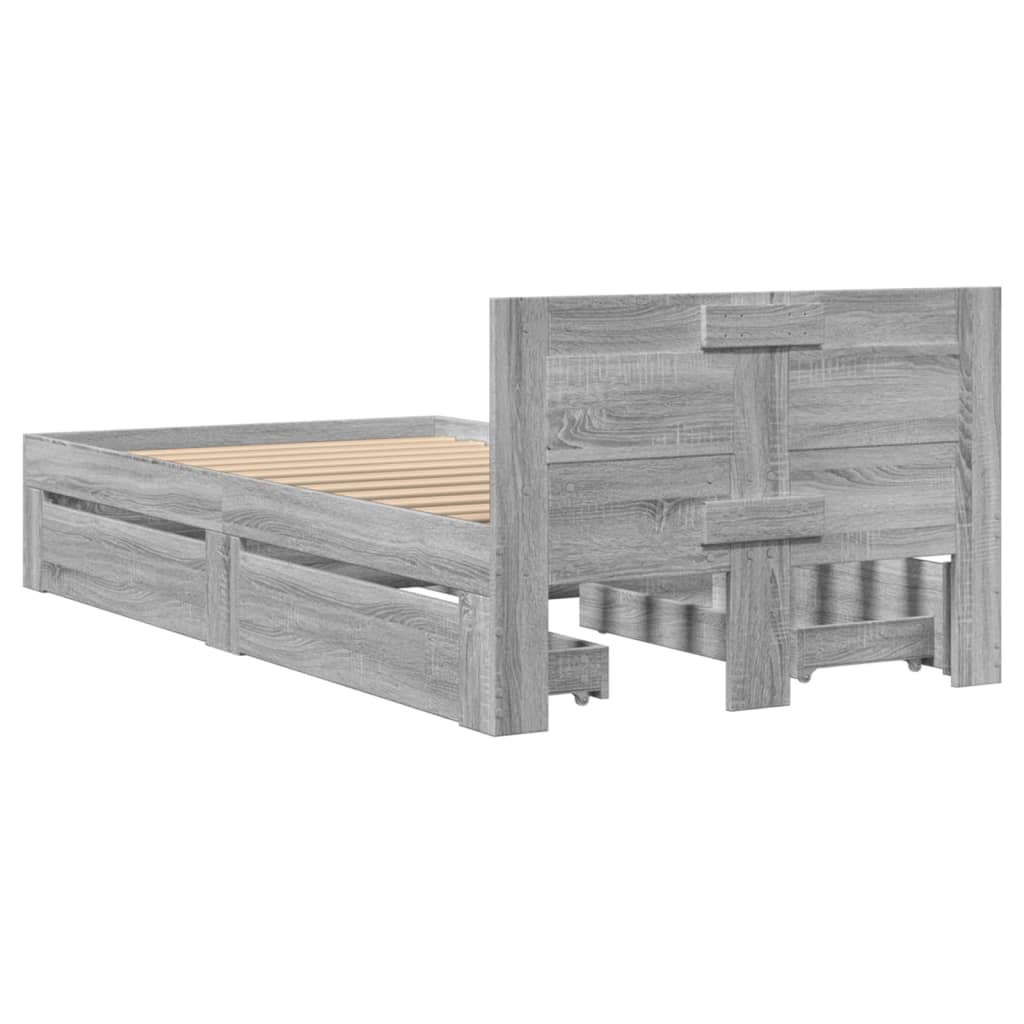 Bed Frame with Headboard without Mattress Grey Sonoma 90x190 cm Single