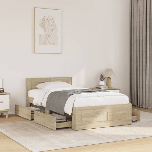 Bed Frame with Headboard without Mattress Sonoma Oak 75x190 cm Small Single