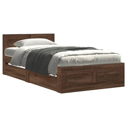 Bed Frame with Headboard without Mattress Brown Oak 75x190 cm Small Single