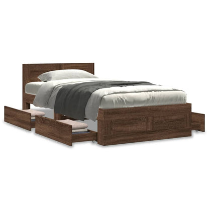 Bed Frame with Headboard without Mattress Brown Oak 75x190 cm Small Single