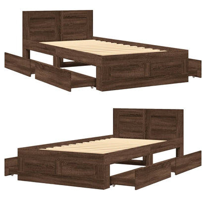 Bed Frame with Headboard without Mattress Brown Oak 75x190 cm Small Single