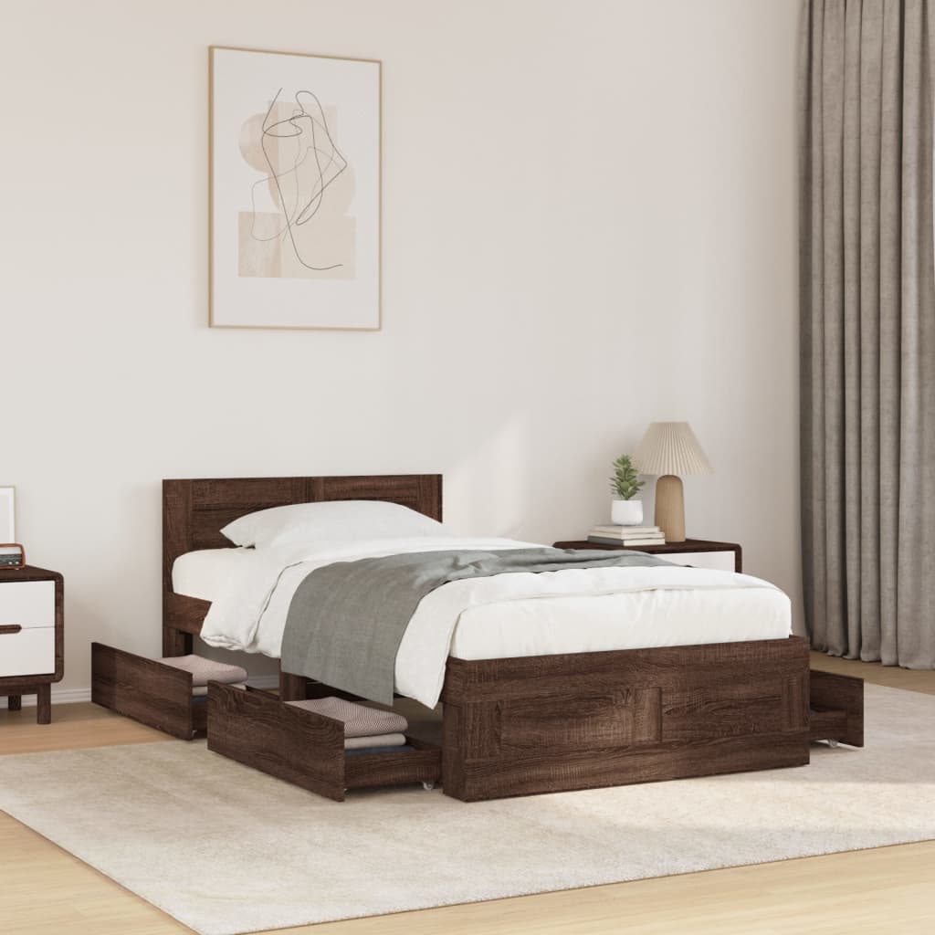 Bed Frame with Headboard without Mattress Brown Oak 75x190 cm Small Single