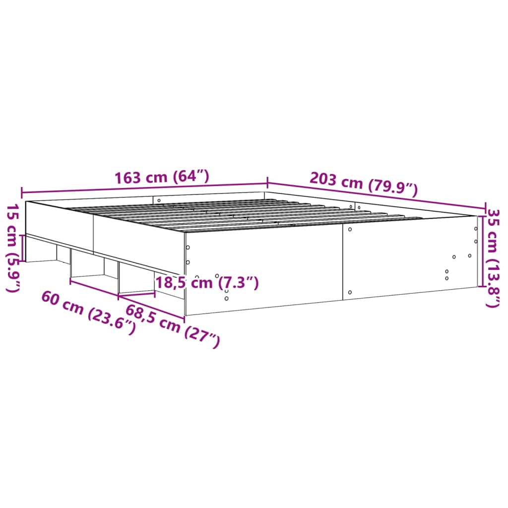 Bed Frame without Mattress Smoked Oak 160x200 cm Engineered Wood