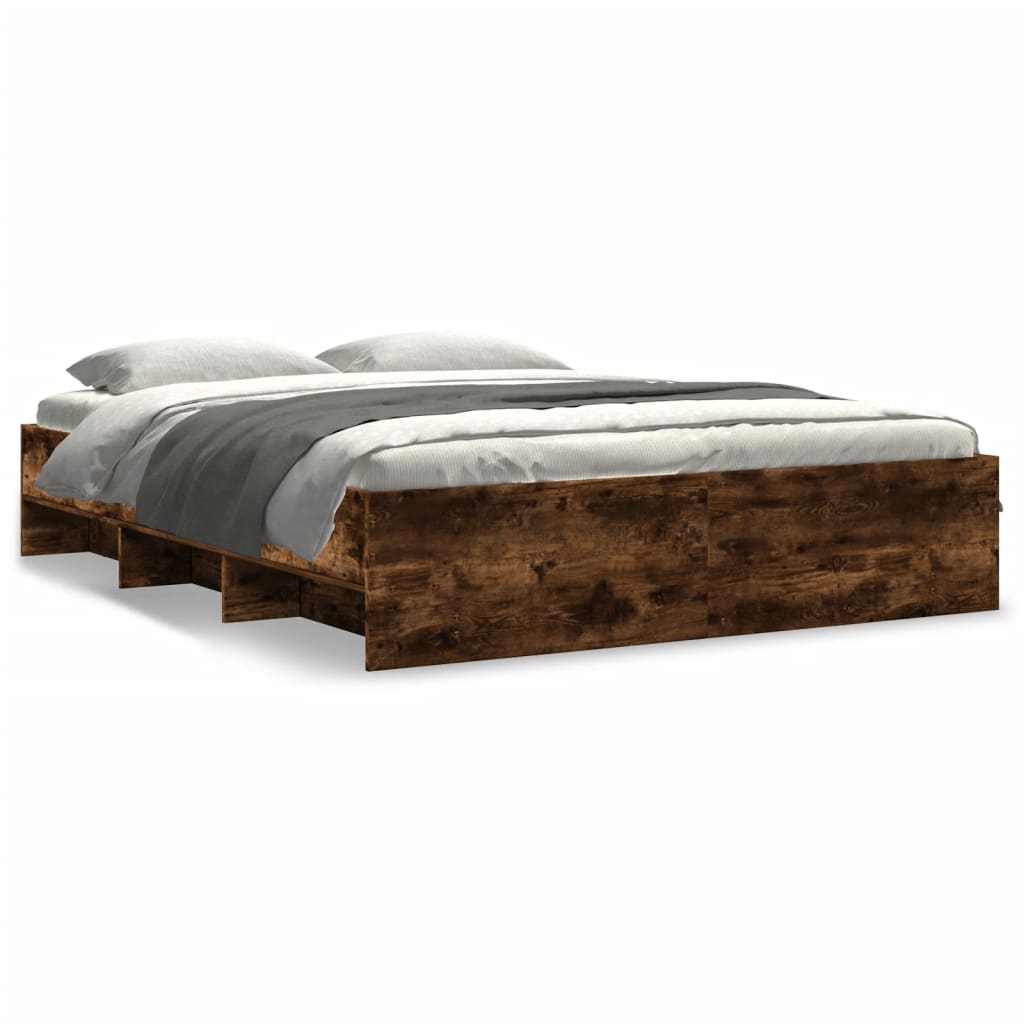 Bed Frame without Mattress Smoked Oak 150x200 cm King Size Engineered Wood