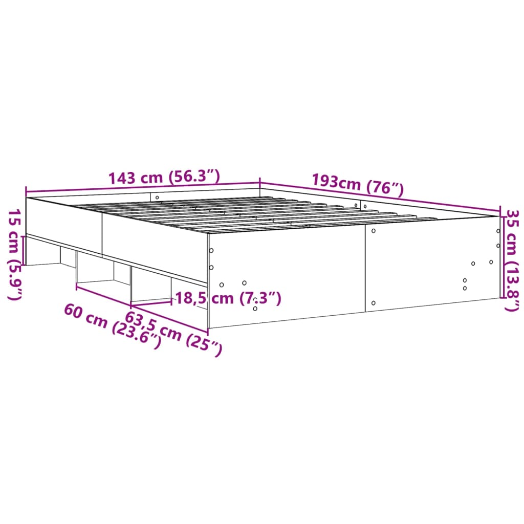 Bed Frame without Mattress White 140x190 cm Engineered Wood