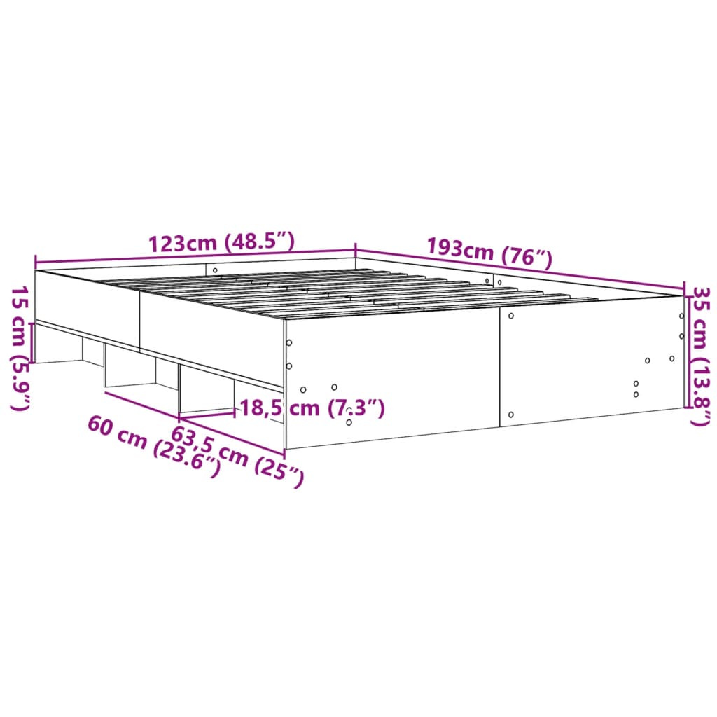 Bed Frame without Mattress White 120x190 cm Small Double Engineered Wood