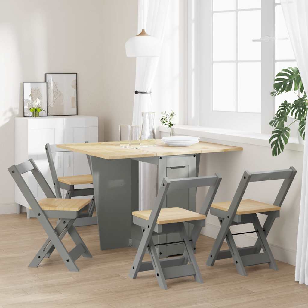 5 Piece Butterfly Dining Set Corona Foldable Grey Pinewood