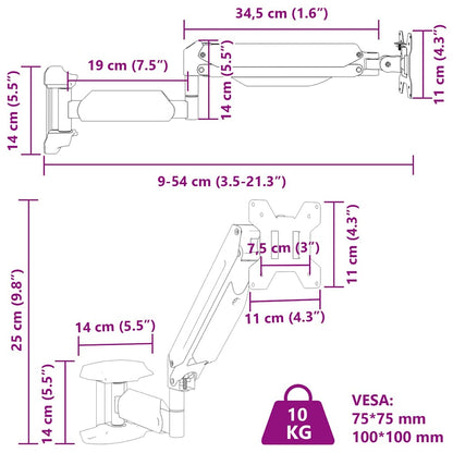 Monitor Wall Mount for Max 27 Inch Screen Gas Spring 10 kg
