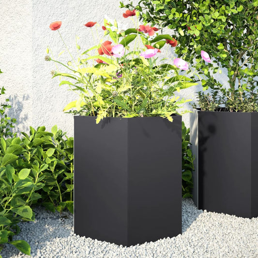 Garden Planter Black Hexagon 46x40x45 cm Steel