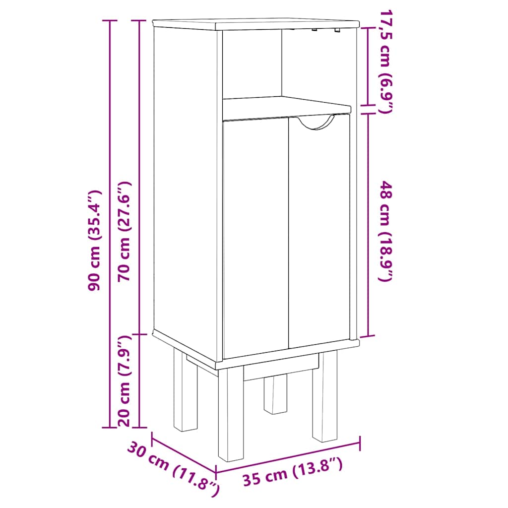 Bathroom Cabinet OTTA 35x30x90 cm Solid Wood Pine
