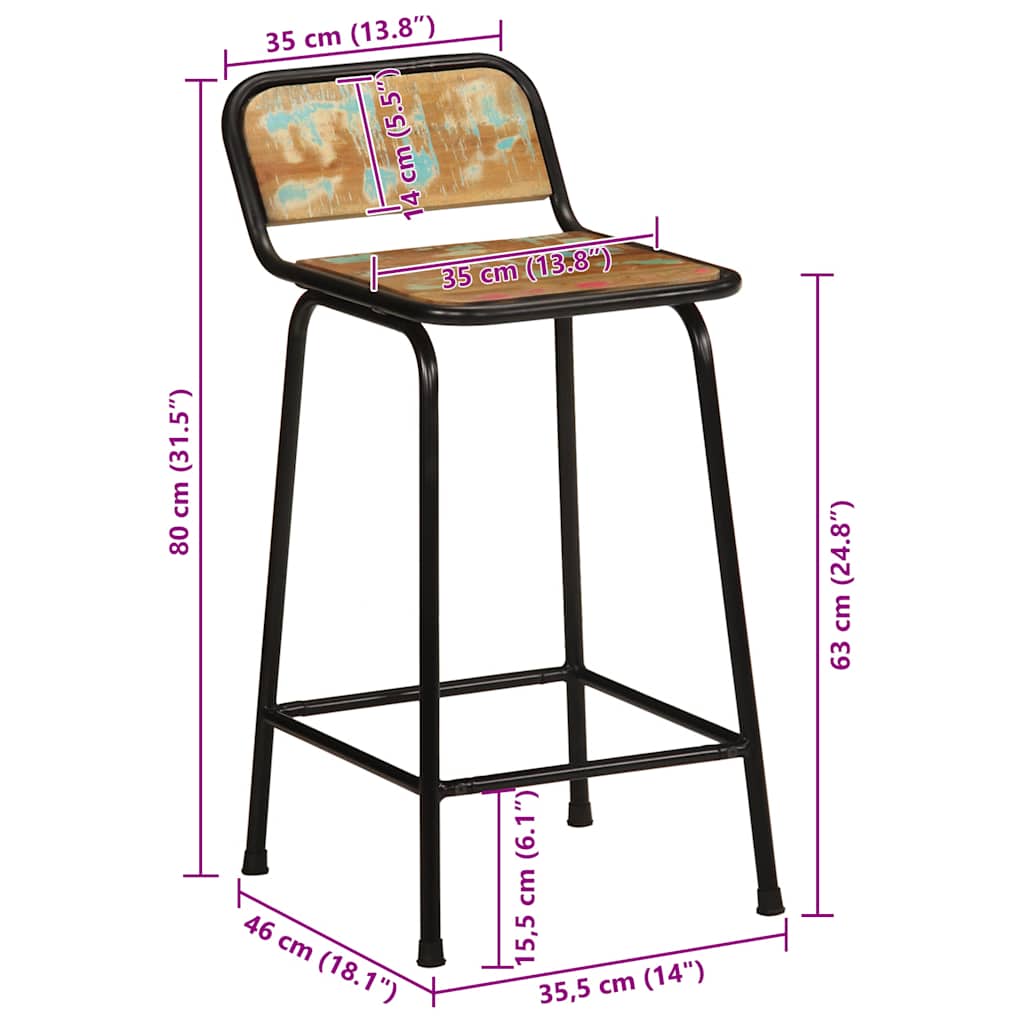 Bar Stools 2 pcs 46x35.5x80 cm Solid Wood Reclaimed