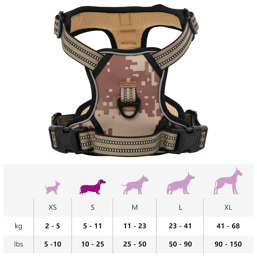 Dog Harness with Reflective Stripes Adjustable Camouflage Brown S