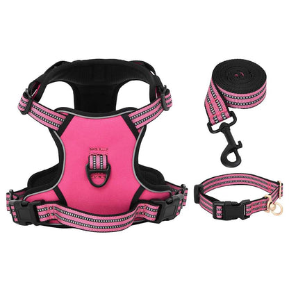 Dog Harness with Lead & Collar Adjustable Pink L