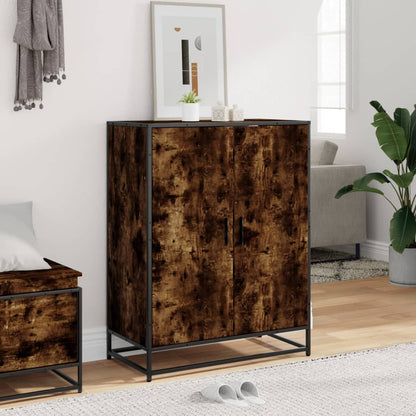Shoe Cabinet Smoked Oak 75x38x97.5 cm Engineered Wood and Metal