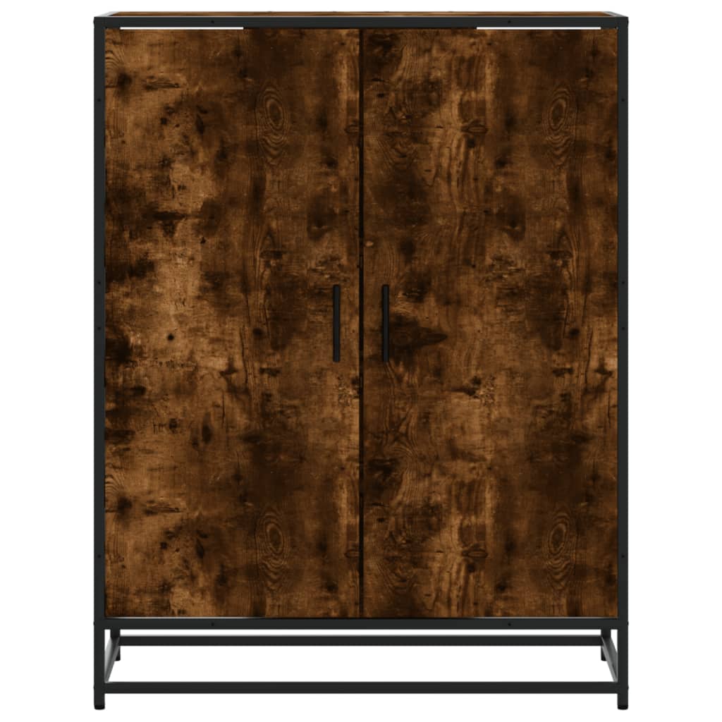 Shoe Cabinet Smoked Oak 75x38x97.5 cm Engineered Wood and Metal