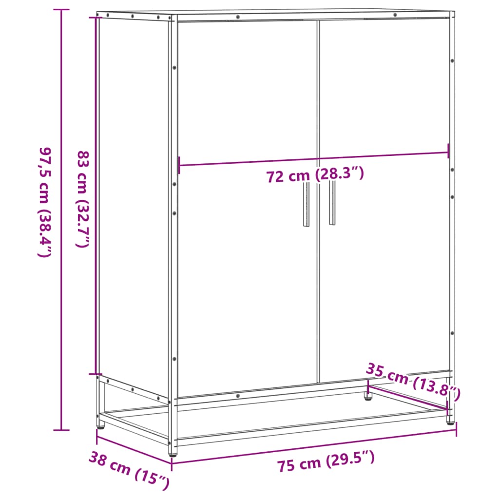 Shoe Cabinet Smoked Oak 75x38x97.5 cm Engineered Wood and Metal