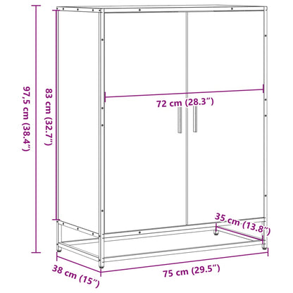 Shoe Cabinet Smoked Oak 75x38x97.5 cm Engineered Wood and Metal