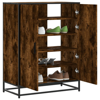 Shoe Cabinet Smoked Oak 75x38x97.5 cm Engineered Wood and Metal