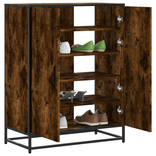 Shoe Cabinet Smoked Oak 75x38x97.5 cm Engineered Wood and Metal