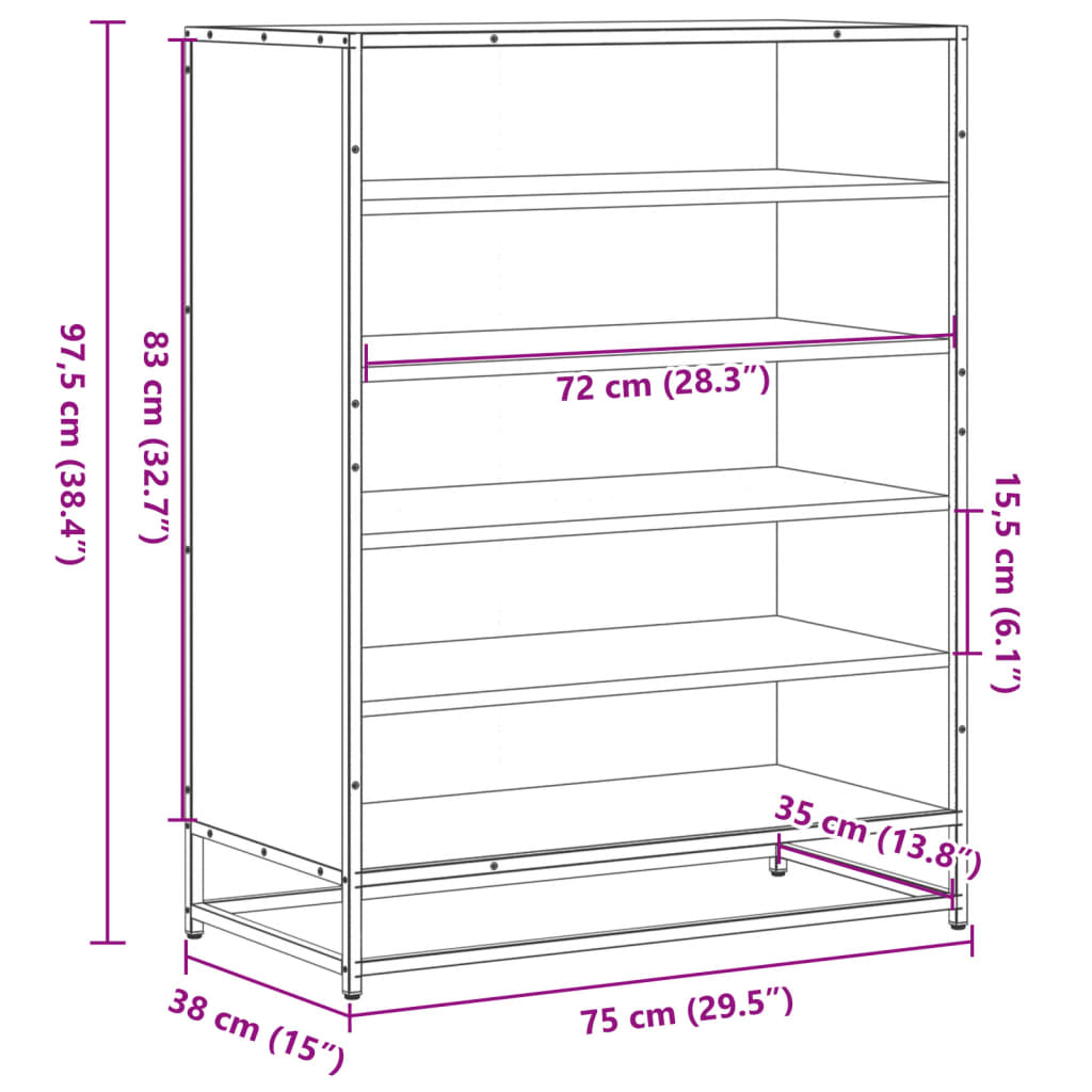 Shoe Cabinet Sonoma Oak 75x38x97.5 cm Engineered Wood and Metal