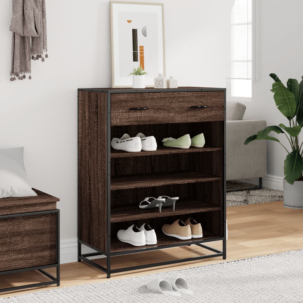 Shoe Cabinet Brown Oak 75x38x97.5 cm Engineered Wood and Metal