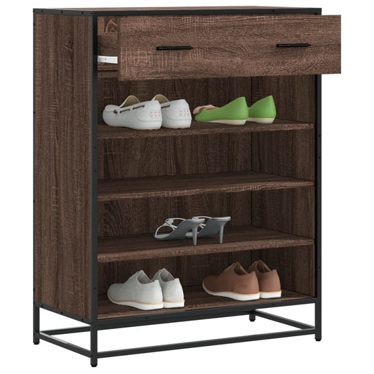 Shoe Cabinet Brown Oak 75x38x97.5 cm Engineered Wood and Metal