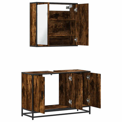 2 Piece Bathroom Furniture Set Smoked Oak Engineered Wood