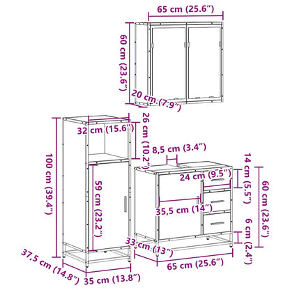 3 Piece Bathroom Furniture Set Sonoma Oak Engineered Wood