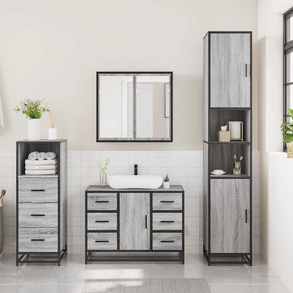 3 Piece Bathroom Furniture Set Grey Sonoma Engineered Wood