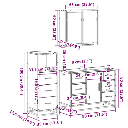 3 Piece Bathroom Furniture Set Grey Sonoma Engineered Wood