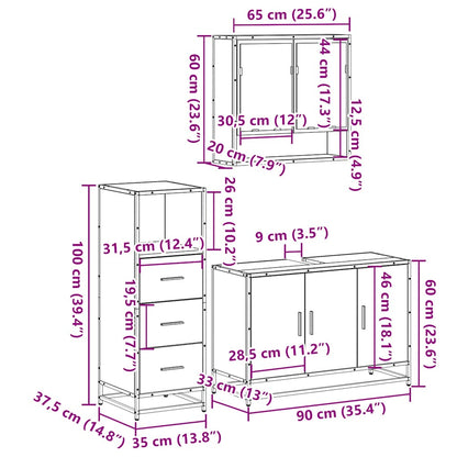 3 Piece Bathroom Furniture Set Smoked Oak Engineered Wood
