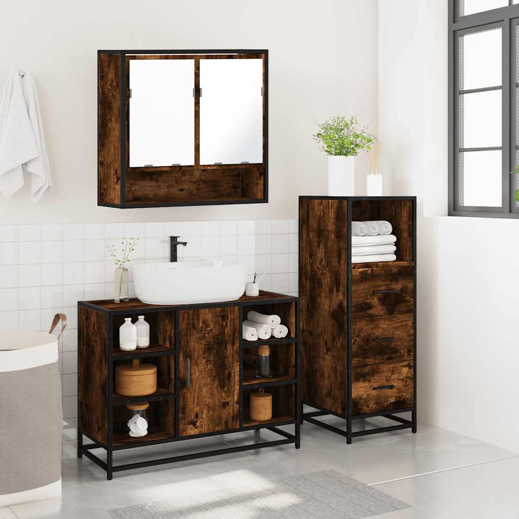 3 Piece Bathroom Furniture Set Smoked Oak Engineered Wood