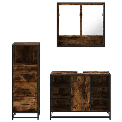 3 Piece Bathroom Furniture Set Smoked Oak Engineered Wood