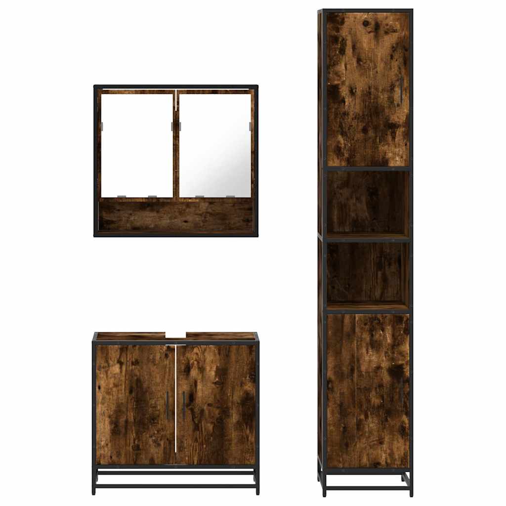 3 Piece Bathroom Furniture Set Smoked Oak Engineered Wood