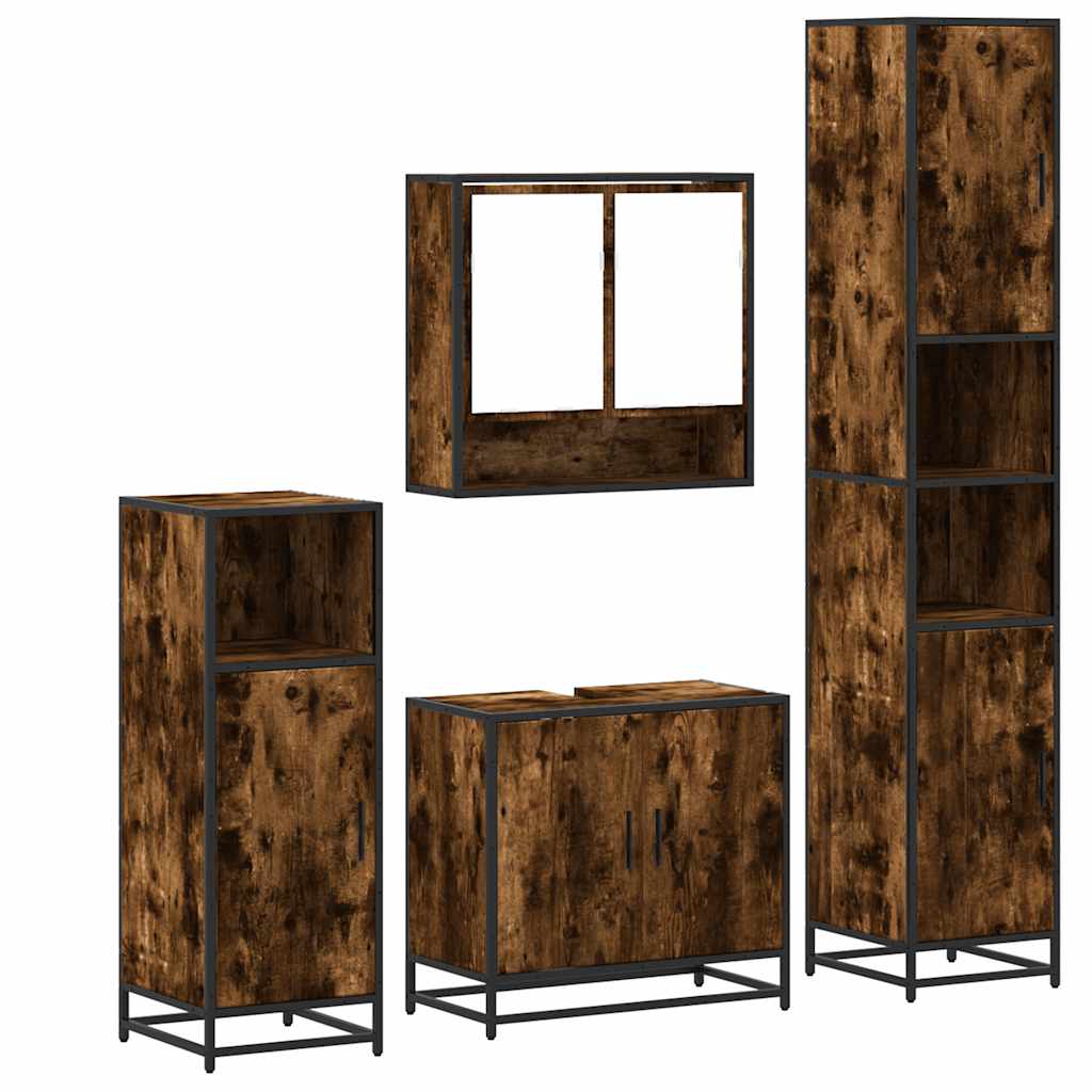 4 Piece Bathroom Furniture Set Smoked Oak Engineered Wood