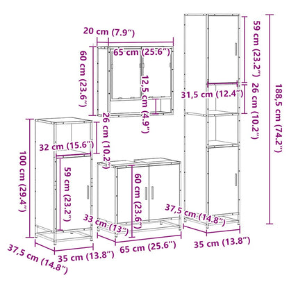 4 Piece Bathroom Furniture Set Smoked Oak Engineered Wood