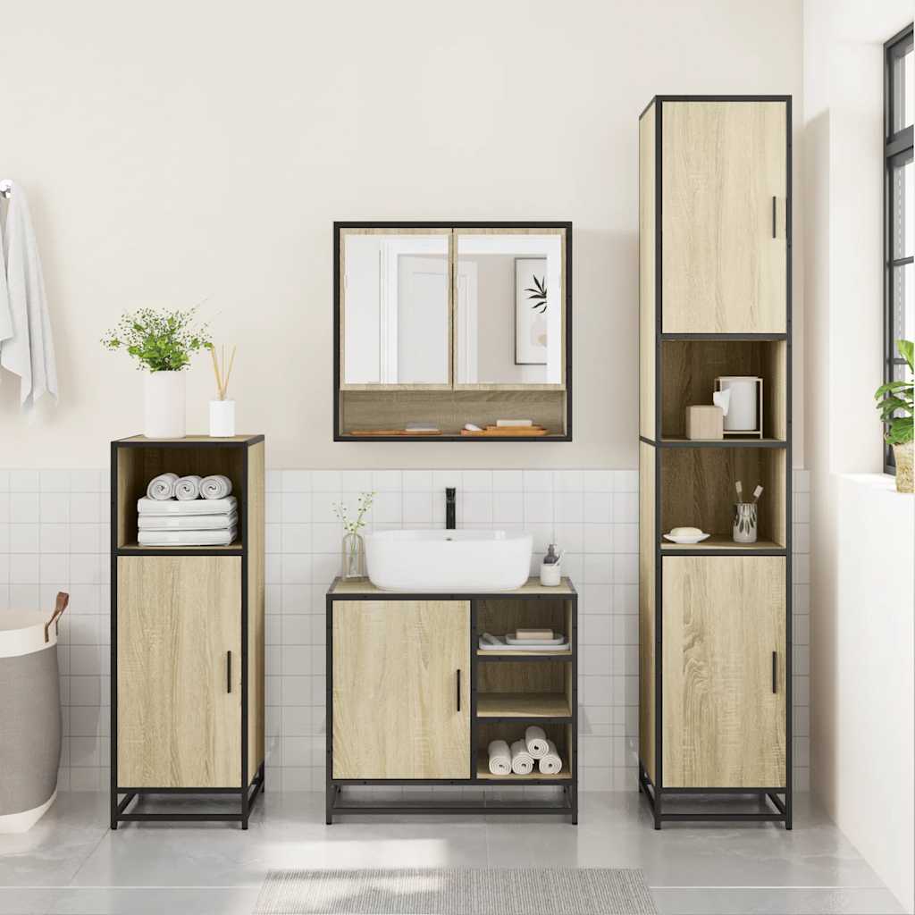 4 Piece Bathroom Furniture Set Sonoma Oak Engineered Wood
