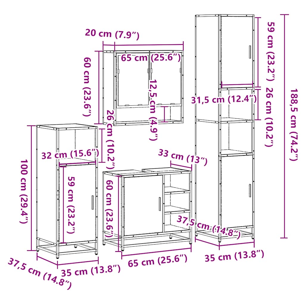 4 Piece Bathroom Furniture Set Sonoma Oak Engineered Wood