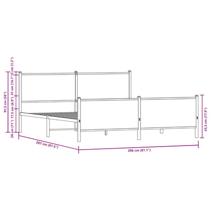 Metal Bed Frame without Mattress Smoked Oak 200x200 cm