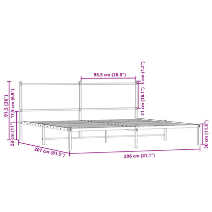 Metal Bed Frame without Mattress Brown Oak 200x200 cm
