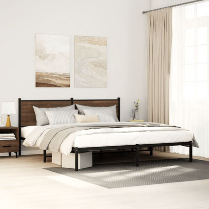 Metal Bed Frame without Mattress Brown Oak 200x200 cm