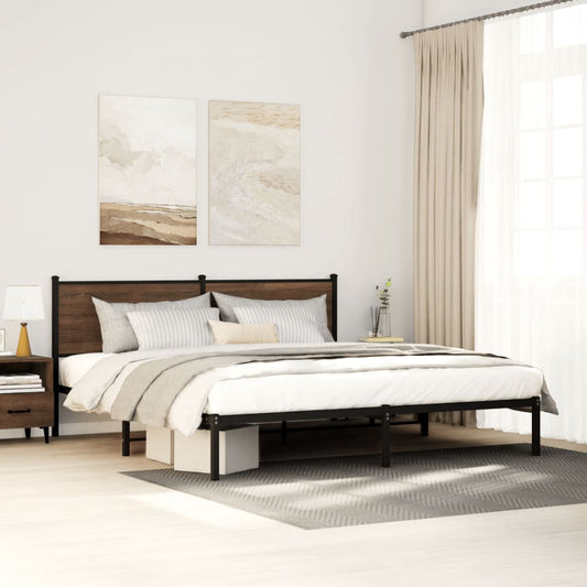 Metal Bed Frame without Mattress Brown Oak 200x200 cm